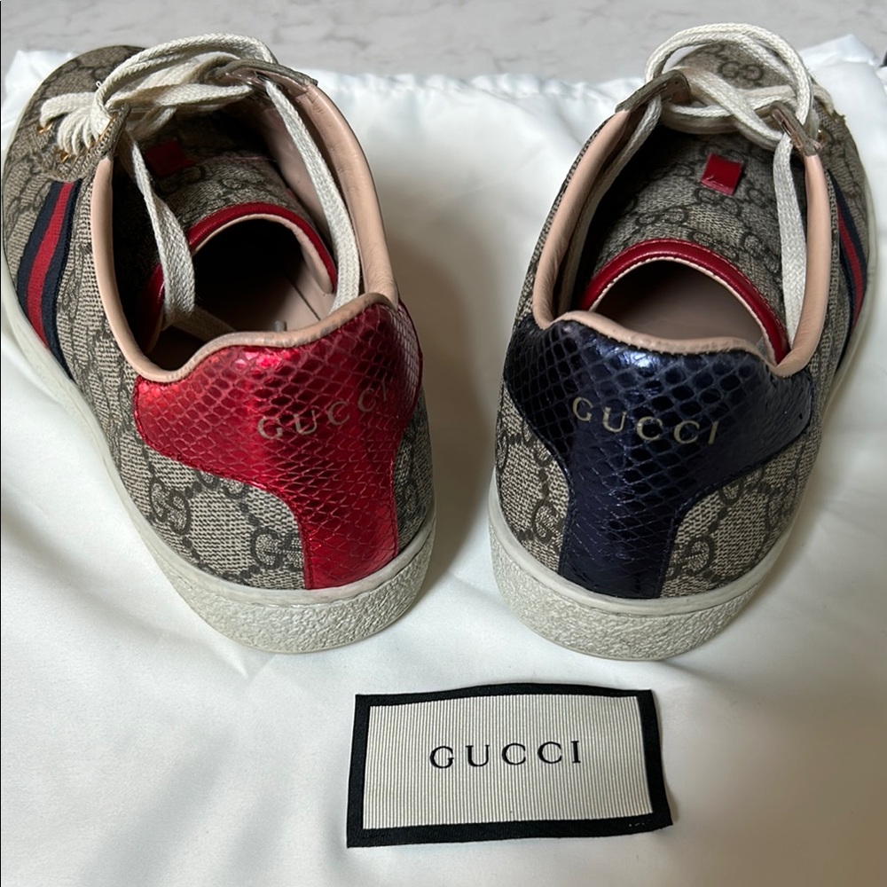 Gucci Beige Sneakers with Red and Blue Accents